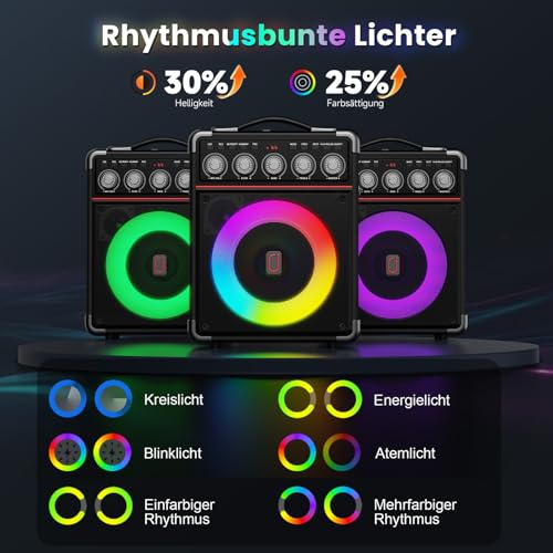 JYX Karaoke Maschine mit 2 drahtlosen Mikrofones, Tragbaren Karaoke Anlage Lautsprecher mit RGB-Licht für Erwachsene Kinder - Tragbare Bluetooth Party Karaoke Box - Mikrofon mit PA Lautsprecher