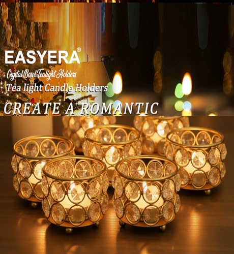 Image of Easyera Beautiful Lotus Tealight Holder Candle Stand Metal Home Decoration Festival Occasions Diwali (Not Include Glass Candle) Golden Pack (Pack of 4 (Golden) Crystal Candle Holder Tealight)