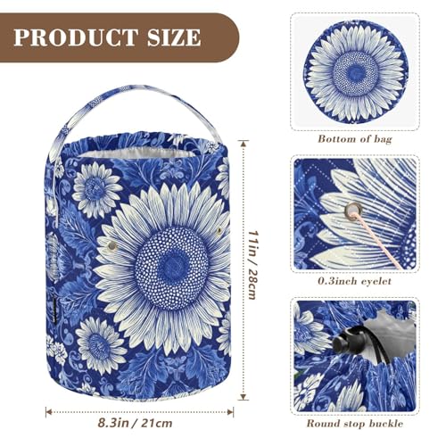 Image of Tatenale Crochet Bag Yarn Bag Knitting Project Bag with Pockets and Handle Portable Yarn Storage Organizer Tangle Free 8.3x11 InchBlue and White Sunflowers Leaves10