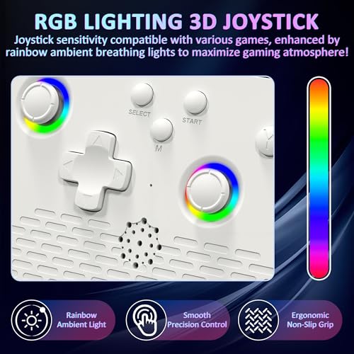 Image of H5 Retro Gaming Console, 5.0 Inch IPS HD Screen Handheld Game Console, 256GB TF Card Build-in 40000+ Classic Games, Portable Video Arcade Support 34+ Emulators with 4000mAh Battery, White
