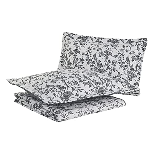 Image of Laura Ashley - King Quilt Set, Soft Cotton Bedding with Reversible Design, Medium Weight for Year Round Use, 3 Piece Bed Set with Matching Pillowcases (Amberley Black /White)