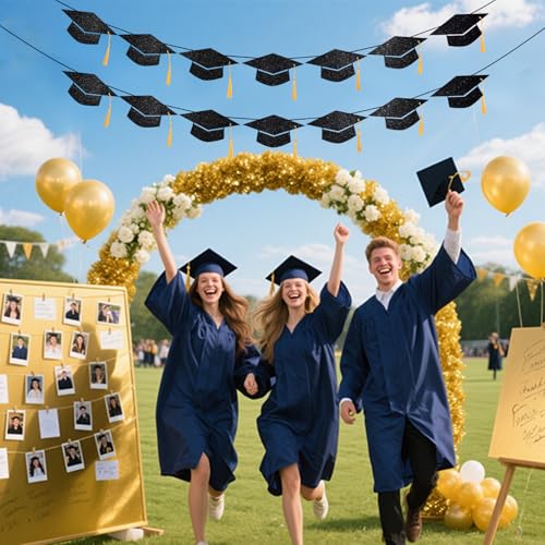 Image of Graduation Decorations 2026- Pre-Strung Black Graduation Banners Garland, Class of 2026 Congrats Grad Banner for Congratulation Graduations High School College Grad Party Supplies