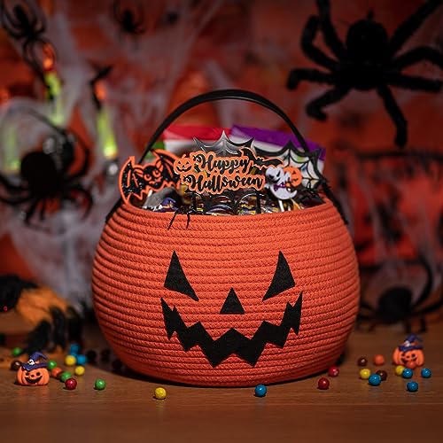 Image of Goodpick Pumpkin Basket for Halloween, Trick or Treat Bucket, Orange