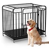 38 Inch Heavy Duty Dog Crate with 360° Lockable Wheels and Removable Tray, Escape Proof Alloy Steel Cage, Rounded Corners Reduce Hazards, for Golden Retrievers/Shepherds/Small to Medium Dogs