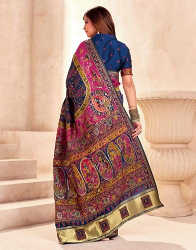 Image of SIRIL Women's Silk Kashmiri Minakari Jacquard Saree With Unstitched Blouse Piece