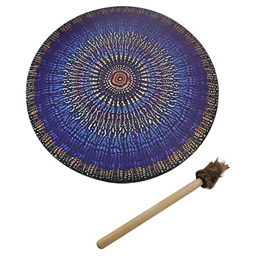 Msiud Tambor Chamánico, Alquimia Chamánica Instrumental Tambores Lunares Poliéster Imitación Piel de Oveja Instrumento Redondo Vintage Herramienta Sanadora de Sonido para Música (25cm)