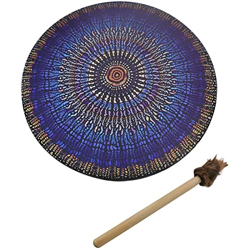 Msiud Schamanentrommel, Instrumental Schamanische Alchemie Mondtrommeln Polyester Imitation Schaffell Vintage Rundes Instrument Klangheiler Werkzeug für Spirituelle Musikreflexio