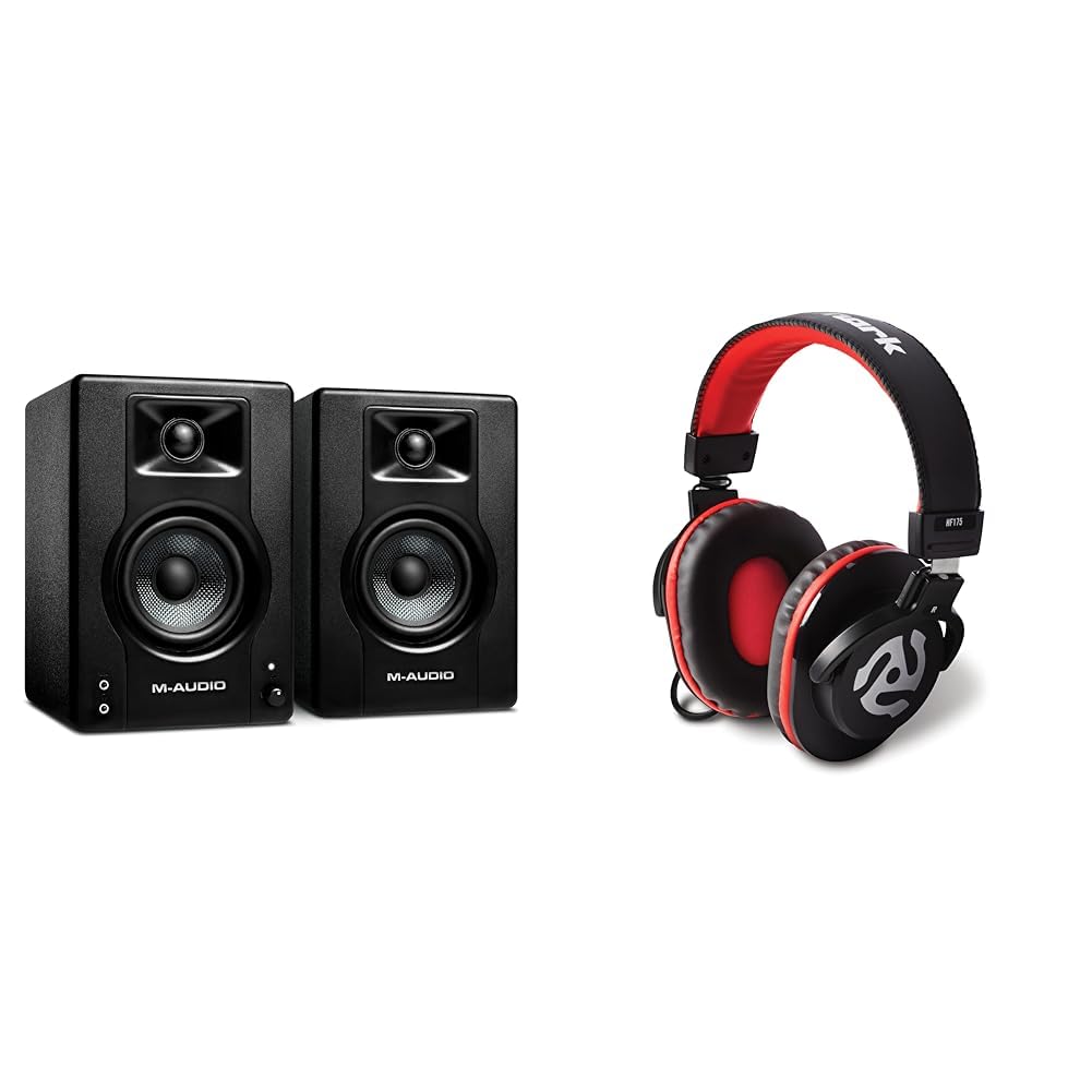 M-Audio BX3 Pair - Par de Monitores de Estudio, Altavoces para PC de sobremesa de 120 W & Numark HF175 - Auriculares de DJ de diseño Cerrado, transductores de 40mm