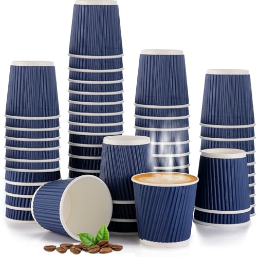 200 Pcs 4oz Paper Espresso Cups Ripple Wall Hot Cups For Coffee Disposable Coffee Cup Paper Hot/Cold Drinking Cups for Party Picnic Travel and Events (Blue)