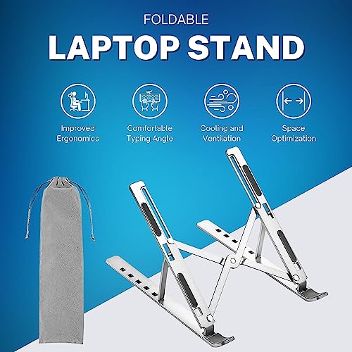 Image of Laptop Stand for Desk, Adjustable Laptop Riser with Storage Bag, Non-Slip Silicone Pads, 6 Eye Levels, 10 inch to 15.6 inch, Aluminum MacBook Stand, Foldable Laptop Holder