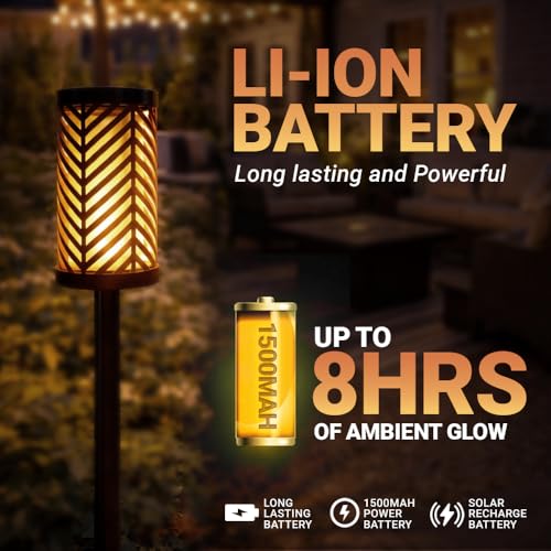 Image of Deco Window Solar Lights Outdoor 2 Pack LED Flame Torches with Flickering Flame Effect, Solar Powered Pathway Lights for Patio, Lawn, Porch, Walkway, Driveway, and Garden.
