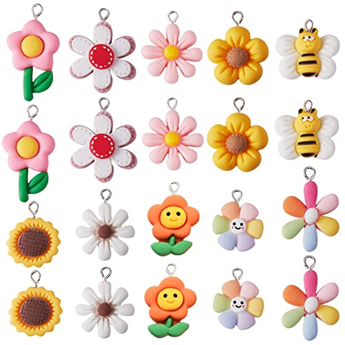 20 Pièces 10 Styles Charmes de Pendentif Fleur Colorée, Breloques de Fleurs Colorées en Résine, pour Boucle D'Oreille Bracelet Bijoux à Bricoler Soi-Même Fabrication Pendentifs Cover
