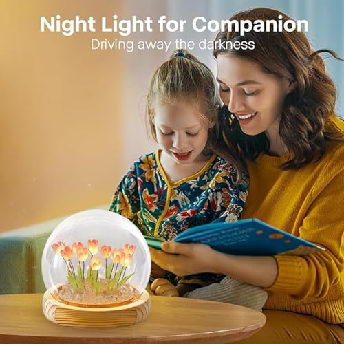 Image of XERGY Tulip Night Light LED Decoration Lamp,Glass Artificial Tulips Bedroom Flower Table Lamp,Birthday Mothers Day Gifts for Girlfriend Mom Women Wife Sister Girls, 10 Flowers (Pink)
