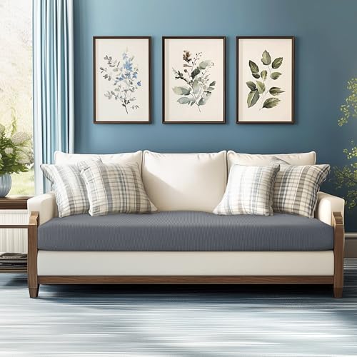 Image of CHUN YI Stretch Couch Cushion Cover, Fitted Loveseat Sofa Chair Seat Slipcover Furniture Protector, Checks Spandex Jacquard Fabric(Large,Light Gray)