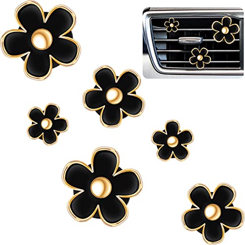 Image of Frienda 6 Pcs Daisy Flower Air Vent Clip Accessories Air Conditioning Outlet Clip Car Air Freshener Dashboard Accessories Charm Car Inter Decor(2.5 cm, 3 cm, 3.3 cm,Black)