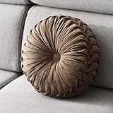 MAMAILUCKY Round Throw Pillow Velvet 1 Pcs 14.17' Home Decoration Pleated 3D Pumpkin Pillow Cushion for Couch Chair Bed Car (Caramel Color)