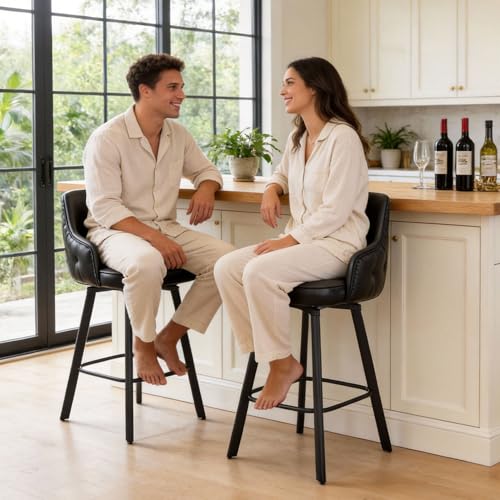 Image of 30 Inch Swivel Bar Stools Set of 2 with Back, Bar Chairs for Kitchen Island