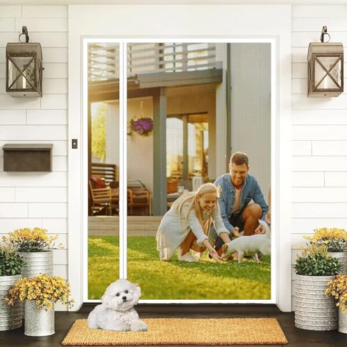 Cortina mosquitera magnética para puerta de balcón, terraza y sótano - fácil instalación adhesiva sin taladrar - cortina antiinsectos para puerta blanca 90x195cm