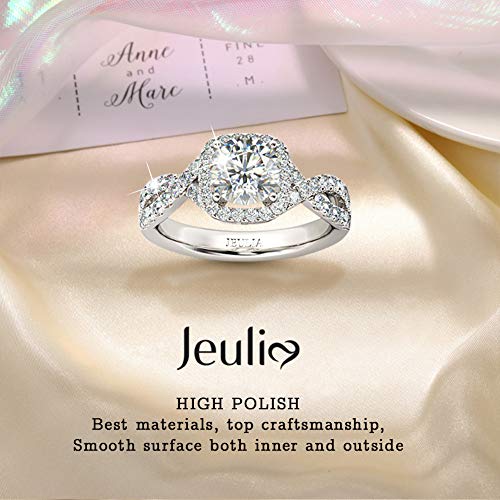 Jeulia 2.5 Carat Twist Rings for Women Sterling Silver Halo Round Cut Engagement Rings CZ Solitaire Cubic Zirconia Wedding Rings Anniversary Promise Romantic Gift for Her2