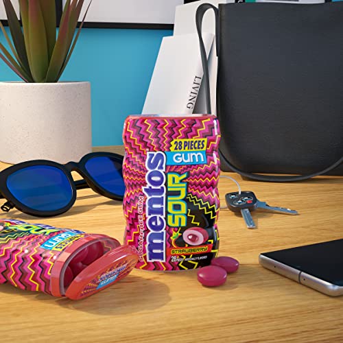 Mentos SOUR Sugar-Free Chewing Gum with Xylitol, Sour Strawberry Flavored, 28 Piece Bottle (Pack of 6)