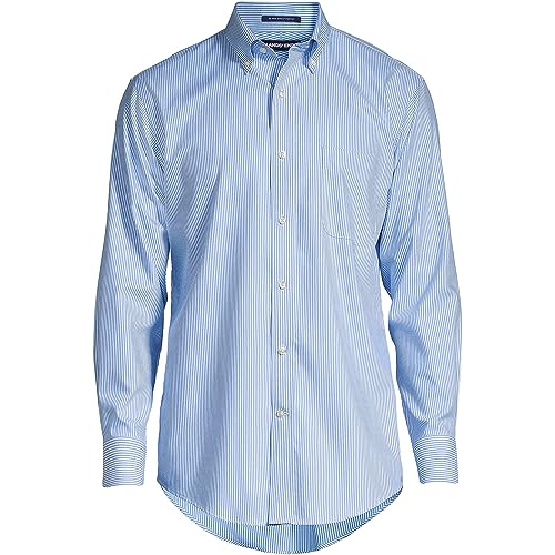 Lands' End Men's Tailored Fit No Iron Solid American-Grown Supima Cotton Pinpoint Buttondown Collar Dress Shirt3