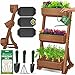 Produktbild KESSER® Hochbeet mit 3 Etagen Premium Blumenkasten Blumentreppe Pflanztreppe Gemüsebeet Kräuterbeet Pflanzkübel Frühbeet Blumenbeet Pflanzkasten mit Gartenvlies - Beet inkl. Schaufelset, Braun