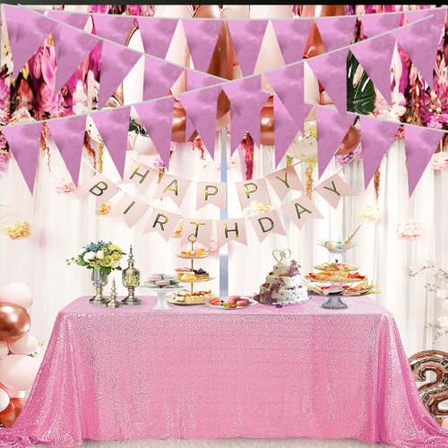Image of 40M /130FT Rose red Triangle Pennant Banner Flag Metallic Fabric Bunting Garland for Christmas Graduation Wedding Engagement Anniversary Bachelorette Birthday Bridal Shower Valentines Hen Party Supplies