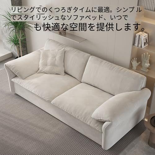 SRWEソファベッド 収納ボックス付き3WAY 2～3人掛け 伸縮式 肘付き 省スペース 大型リビング対応 デザイン シングル・セミダブル 折りたたみ 多機能 北欧風ファブリック 来客用 (グレー(ベルベット), 幅215cm) (幅135cm,グレー(ベルベット))