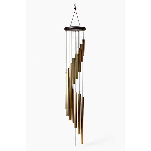 Sino Mensageiro dos Ventos Dourado 90cm com 18 Tubos – Alumínio Premium, Som Suave, Feng Shui, Energia Positiva, Decoração Casa Apartamento Sala Varanda Jardim Praia
