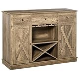 HOMCOM Farmhouse Sideboard Buffet Accent Storage Cabinet with X-Shaped Wine Rack, Stemware Holder, 3...