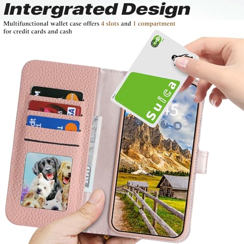 Image of Detachable Genuine Leather Case for iPhone 16e / iPhone 17e Wallet Case Magnetic 2in1 Removable Flip Cover Book Purse Compatible with Magsafe Charging Kickstand Card Holder-Pink