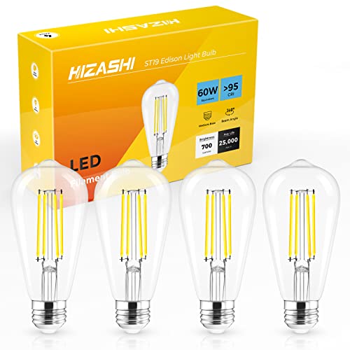 Hizashi Edison Bulb 60 Watt LED, 2700K Dimmable LED Light Bulbs E26 Base, ST19 Vintage Light Bulbs Soft Warm White, 95+CRI, UL Listed,700 Lumens 6W, Clear Glass, Pack of 3 Warm White 2700k 3