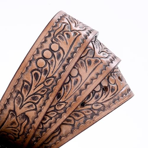 RESISTANCE Heavy-Duty Strap Genuine Full Grain Western Floral Tooled Leather Belt Strap 1-1/2"(38mm) Wide With Free Buckle4