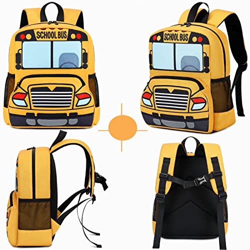 Kids Backpack for Boys Girls Preschool Bookbags 3D Cartoon Daycare Toddler Bags (Yellow bus)3