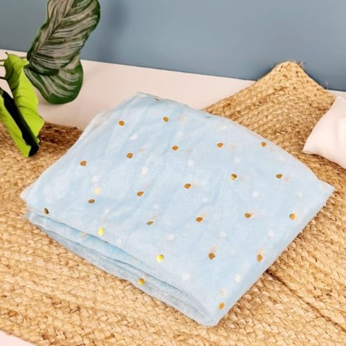 Image of SATYAM KRAFT 10 Meter Multipurpose Net Fabric Cloth for Birthday, Wedding, Valentine, Party, Event, Stage Backdrop, Pooja Background, Tent, Mandap & Festive Decoration Item (Light Blue)