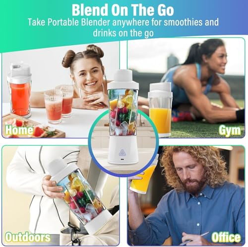 Image of Portable Blender, 360W Personal Blender for Shakes and Smoothies for Kitchen, 24 Oz BPA Free Traveling Juicer Cup and Lid with 6 Blades, Self Cleaning Portable Juicer for Kitchen /Travel /Gym, White