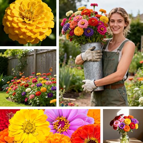 PLANTMEW 5000+ Zinnia Seeds Flower Seeds for 2026 Planting, 1.5 Oz, 5 Varieties (Pink, Yellow, Orange, White, Purple), 40G Mixed Colors and Large Blooms, Open Pollinated - Bulk (1.5 Ounce Pouch)