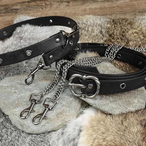 Image of HiiFeuer Medieval DIY Faux Leather Metal Chain Belt, Vintage Adjustable Thin Belt For Women, Retro Skinny Belt For Dresses