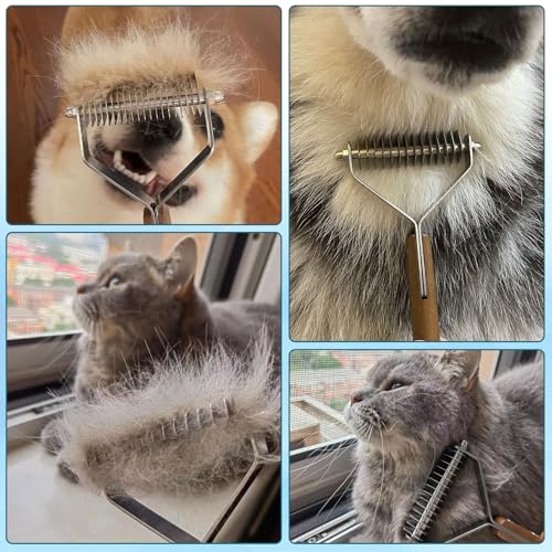 onebarleycorn Coat King Hundebürste und Katzenbürste Unterwolle , Trimmstriegel Hund Unterfellbürste 17+9 Doppelseitige Klingen Bürste Trimmmesser für Hunde und Katzen