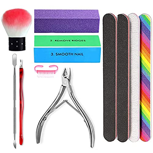 Manicure Nail File Buffers Kit, 4Pcs Double Sided Nail File, 4 Step Buffing Block, 2Pcs Nail Brush, Buffer Block Sponge Polished, 3Pcs Cuticle Clipper Manicure Salon Complete Nail Art Tool Kit 11Pcs #TOP11