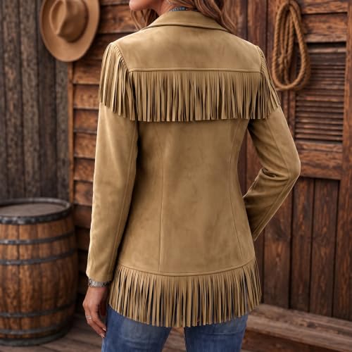 Faux Suede Jacket Women Vintage Leather Fringe Jacket Western Cowgirl Coats - image 5