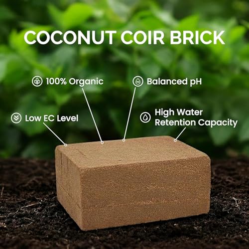 Image of SJ Organics Cocopeat Brick 5kg - Compressed & Washed Coco Coir Block for Terrace Gardening | Expands up to 75 Liters | Organic Soil Substitute for Vegetables, Lawn & Hydroponics