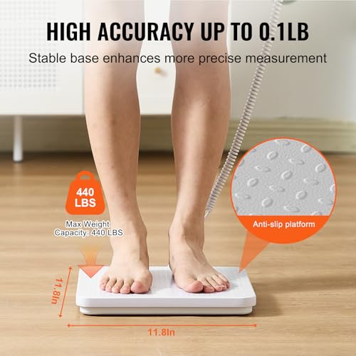 VEVOR Medizinische Personenwaage, digitale Arztwaage zum Wiegen – mit rutschfester Plattform, 2 Einheiten, Hold- und Tara-Funktion, Körperwaage für Fitnessstudio, Zuhause, Krankenhaus, bis 200 kg