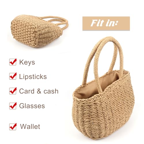 Bolso Hobo Pequeño de Paja para Mujer con Asa Redonda miniatura 3