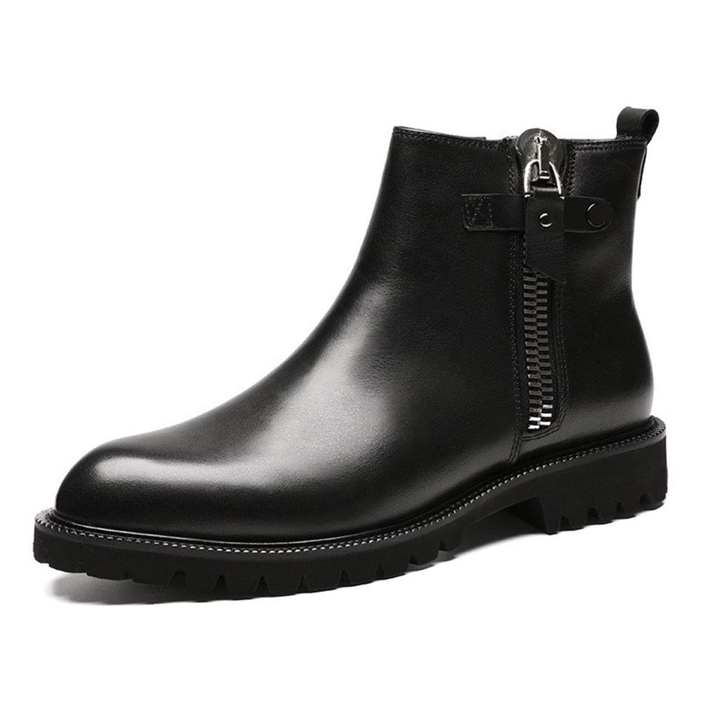 Botte de travail en cuir véritable pour homme avec talon bloc robuste et zip