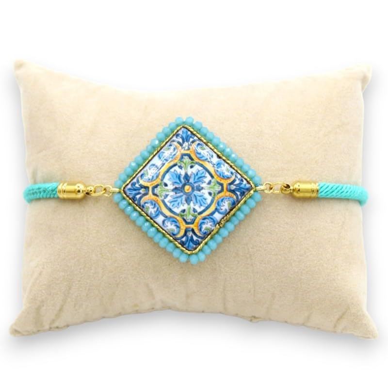 Bracelet pierre de lave turquoise Sicilia Bedda avec fermoir acier robuste