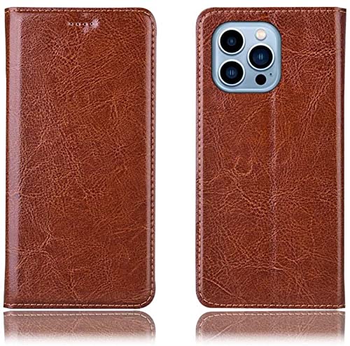 Étui de téléphone à clapet iPhone 13 Pro Max SCHIK marron en cuir avec fente carte