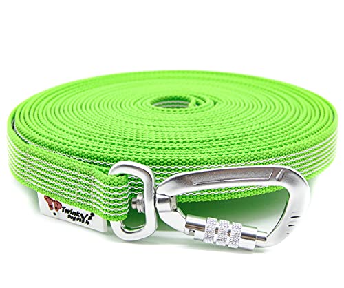 Twinkys Dog Style Schleppleine gummiert mit Sicherheitskarabiner 20 mm breit für Hunde bis 50 kg - MIT Handschlaufe 5 Meter Neon Grün Made in Germany