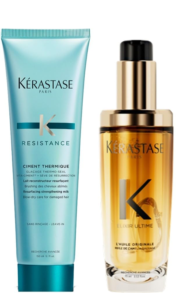 Kérastase Résistance Force Architecte, Rutina Reconstructora con Protector Térmico Ciment Thermique y Aceite Antiencrespamiento Elixir Ultime, Para Pelo Débil y Dañado, 150 ml + 75 ml