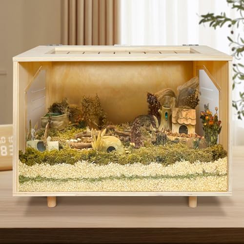 Wooden Hamster Cage - 24 inch Guinea Pig Cage Clear Small Animal cage with Open top Hamster Habitat...